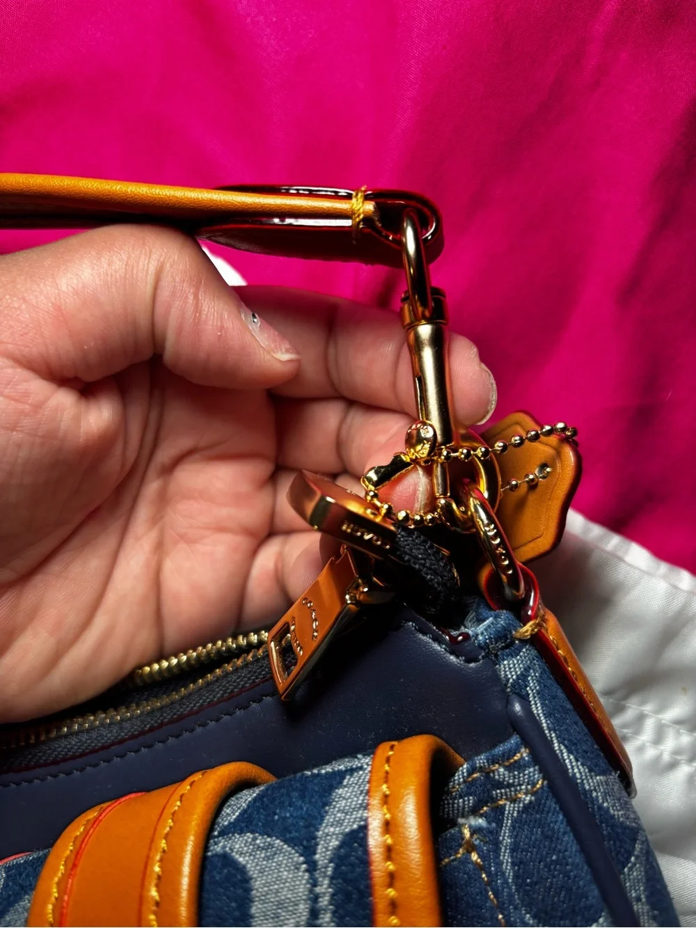 Coach Signature Denim and Saddle Leather Shoulder Bag - Blue/Tan